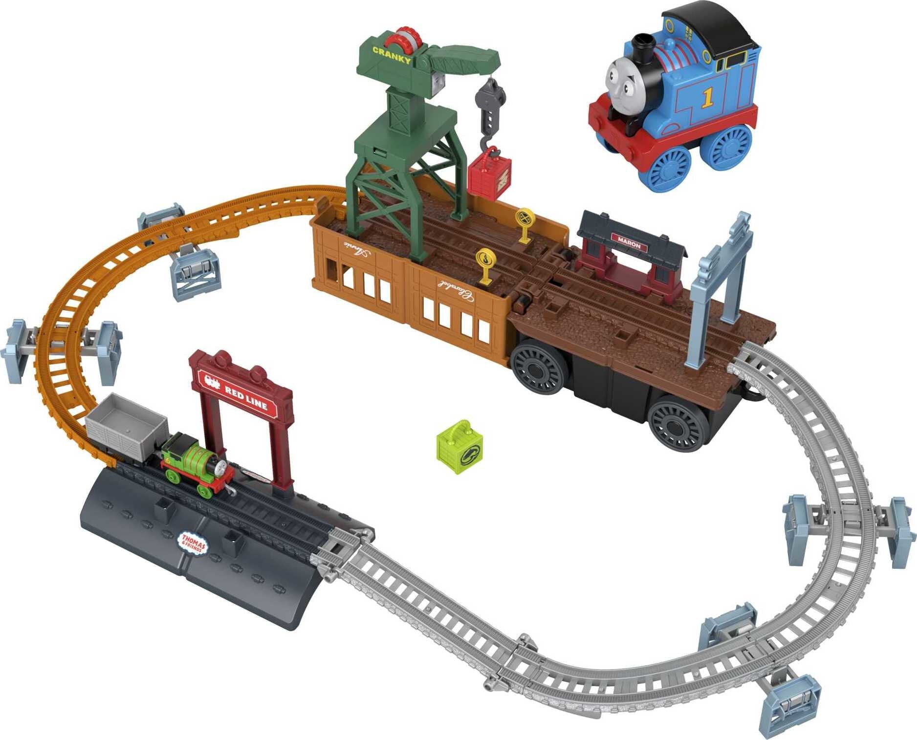 Thomas and Friends Push-Along Train and Track Set for Kids 2-in-1 Transforming Thomas Playset with Storage and Working Crane for Ages 3+ Years