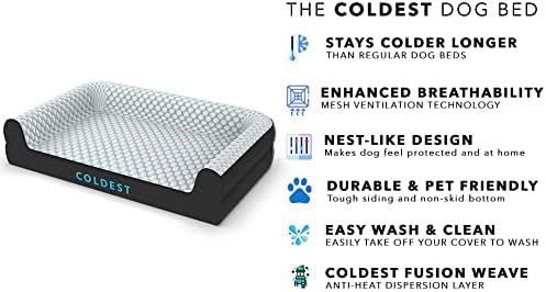 Coldest Cozy Dog Bed - Cooling Medium Dog Beds - Washable Removable Cover Comfortable and Anti Slip (Extra Large， Grey)