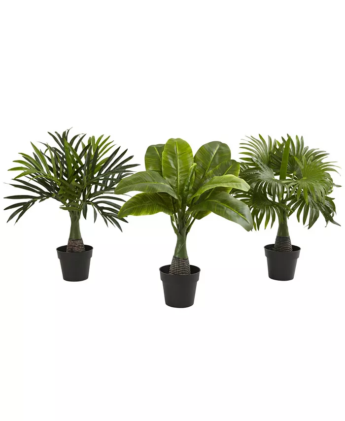Nearly Natural 3-Pc. Areca， Fountain Banana Palm Artificial Plant Set