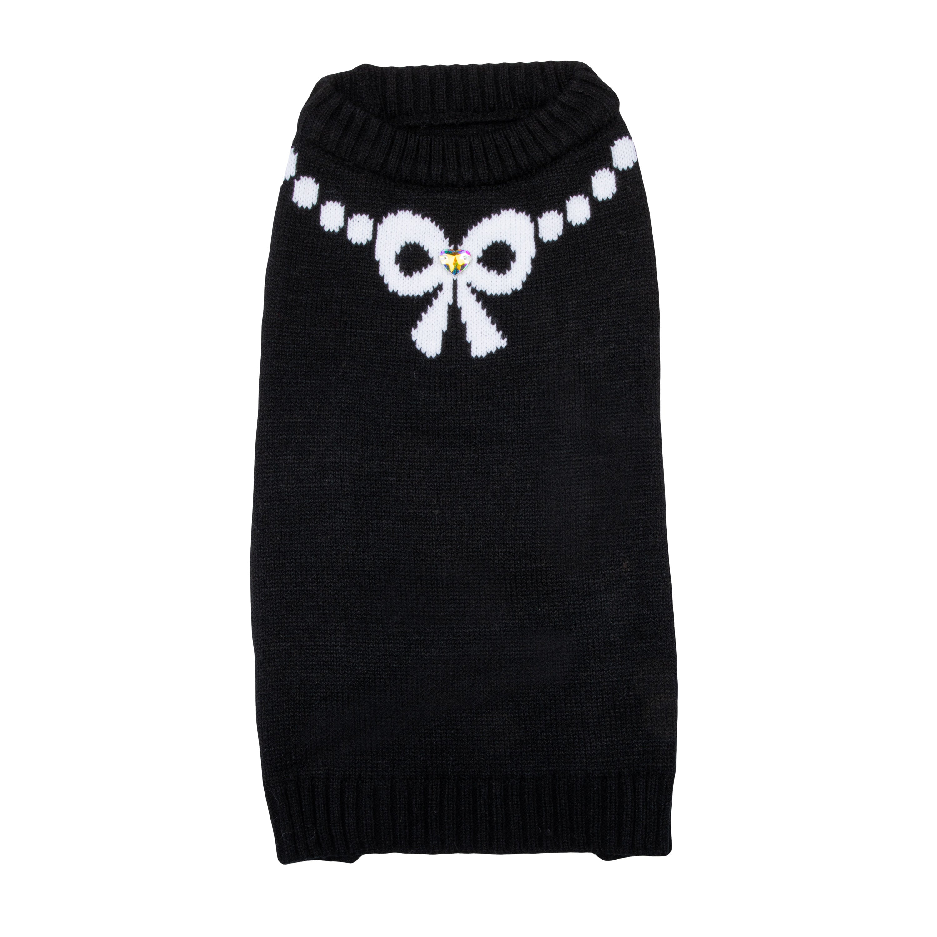 Christian Siriano， Dog Clothes， Bow Necklace Dog or Cat Sweater， Black， XS