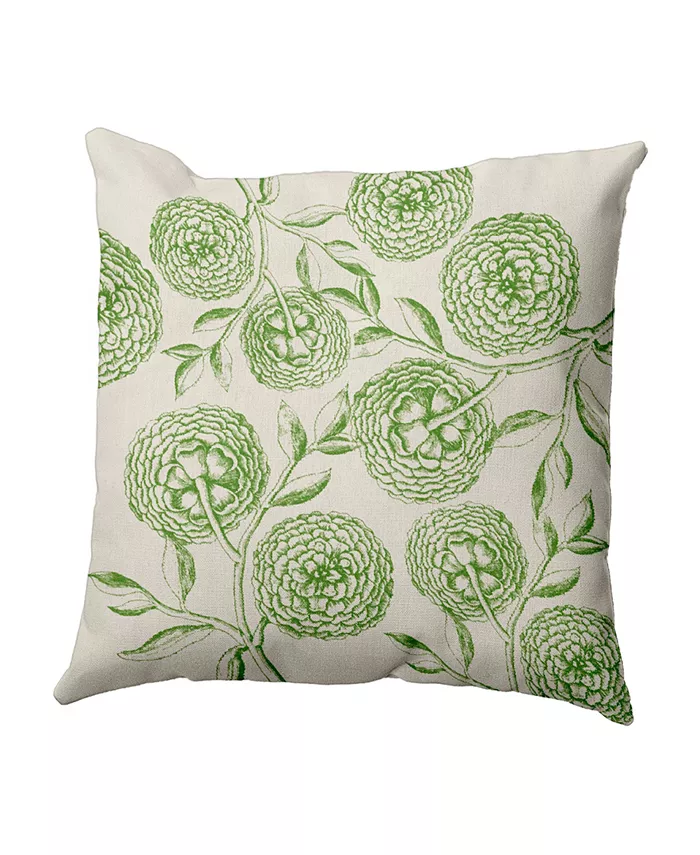 E by Design Antique Flowers 16 Inch Green Decorative Floral Throw Pillow