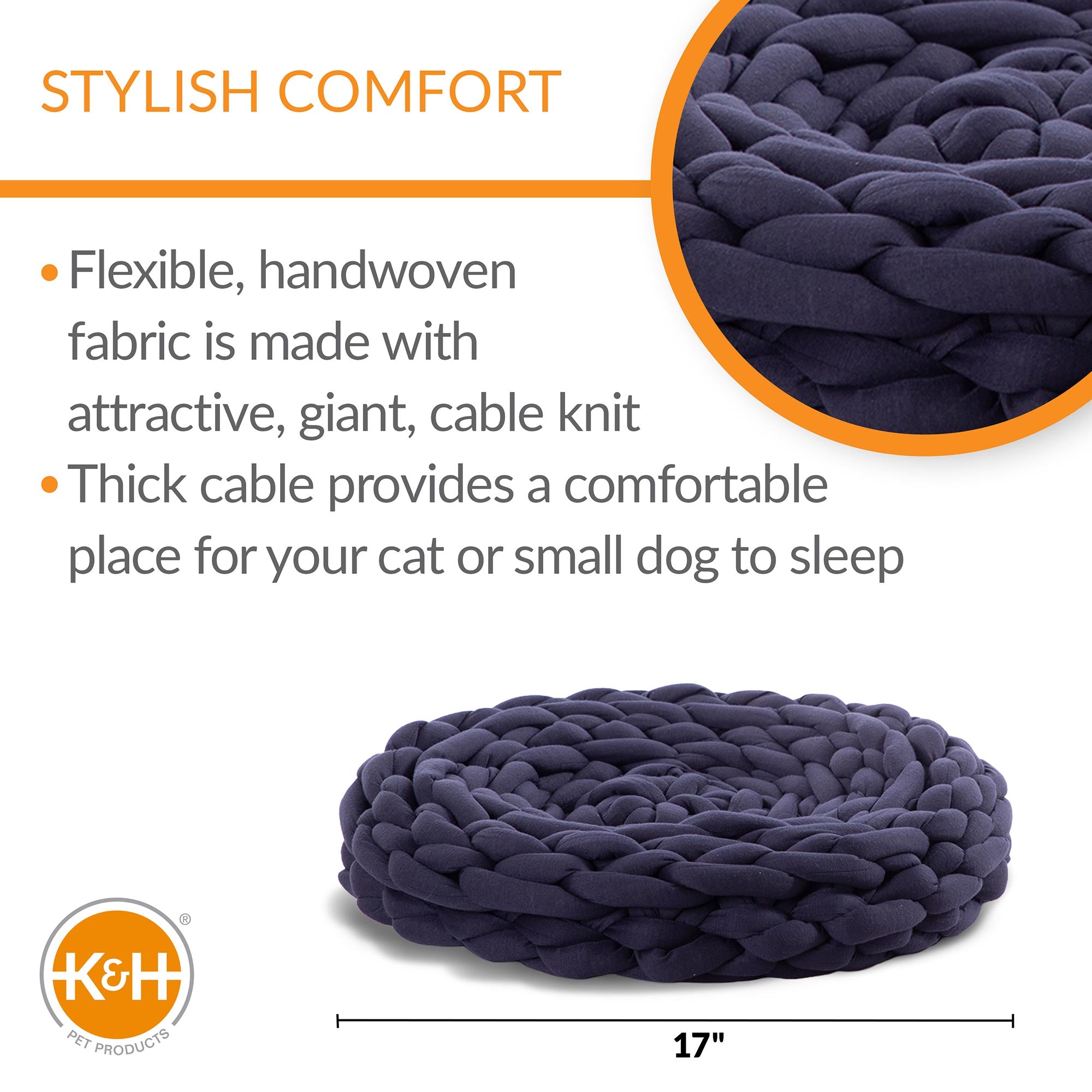 KandH Pet Products Knitted Pet Bed Navy 17 X 4 Inches