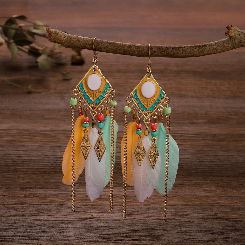 Taehoxa Bohemian Vintage Pendant Earrings Vintage Feather Personality Earrings Bohemian Pendant Earrings Women Girls