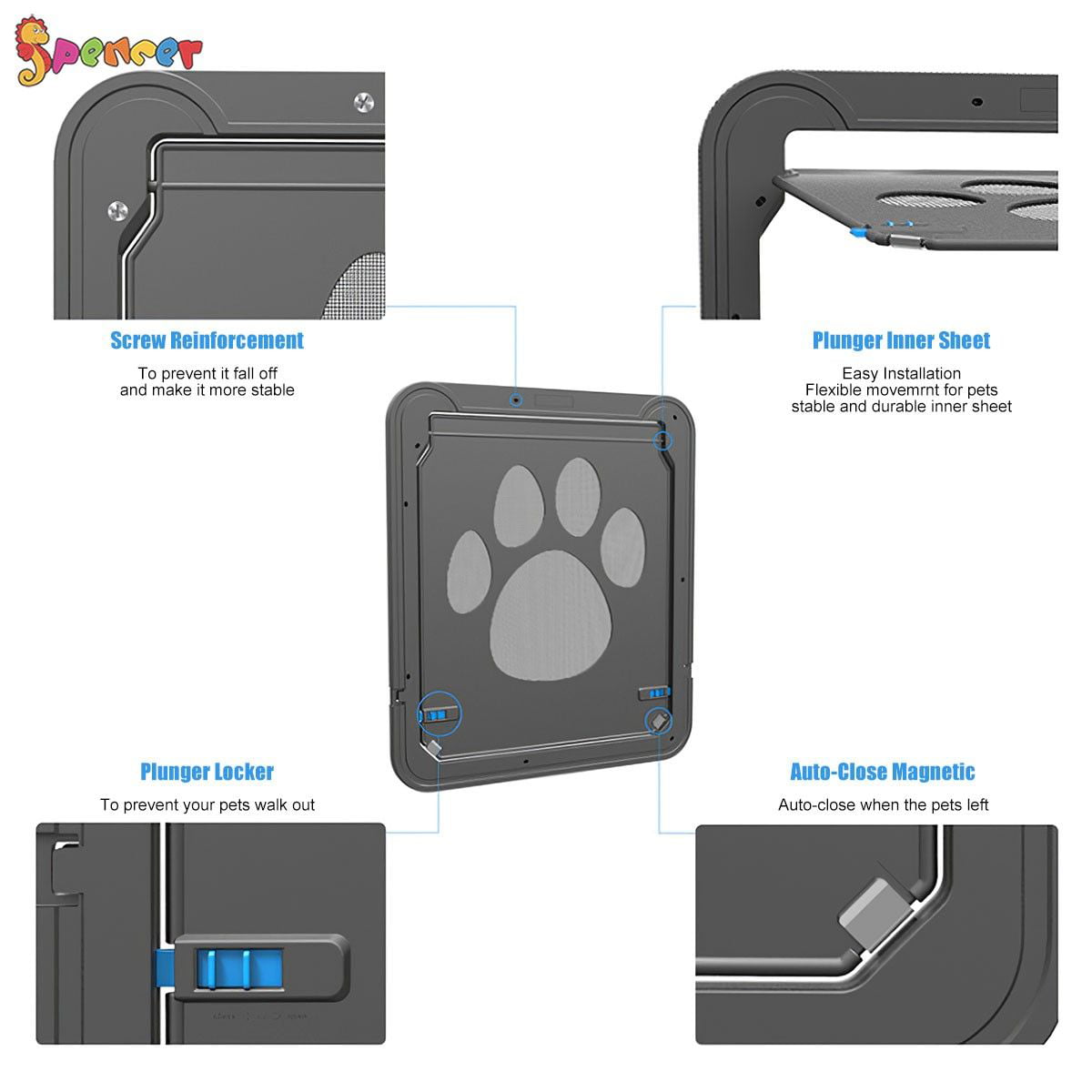 Spencer Pet Screen Door Sliding Dogs Door Window Screen Magnetic Flap Automatic Lockable Door Gate for Medium Large Dogs and Cats ( Inner Size: 12