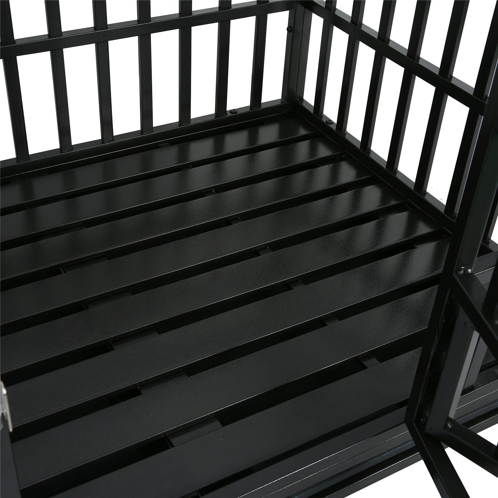 Heavy Duty Steel Pet Crate for Medium Large Dog with 360° Rotate Locking Wheels Removable Tray