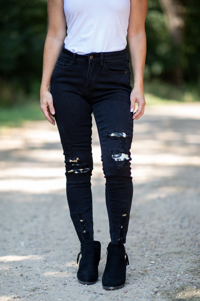 Judy Blue Black Animal Print Patch Jeans