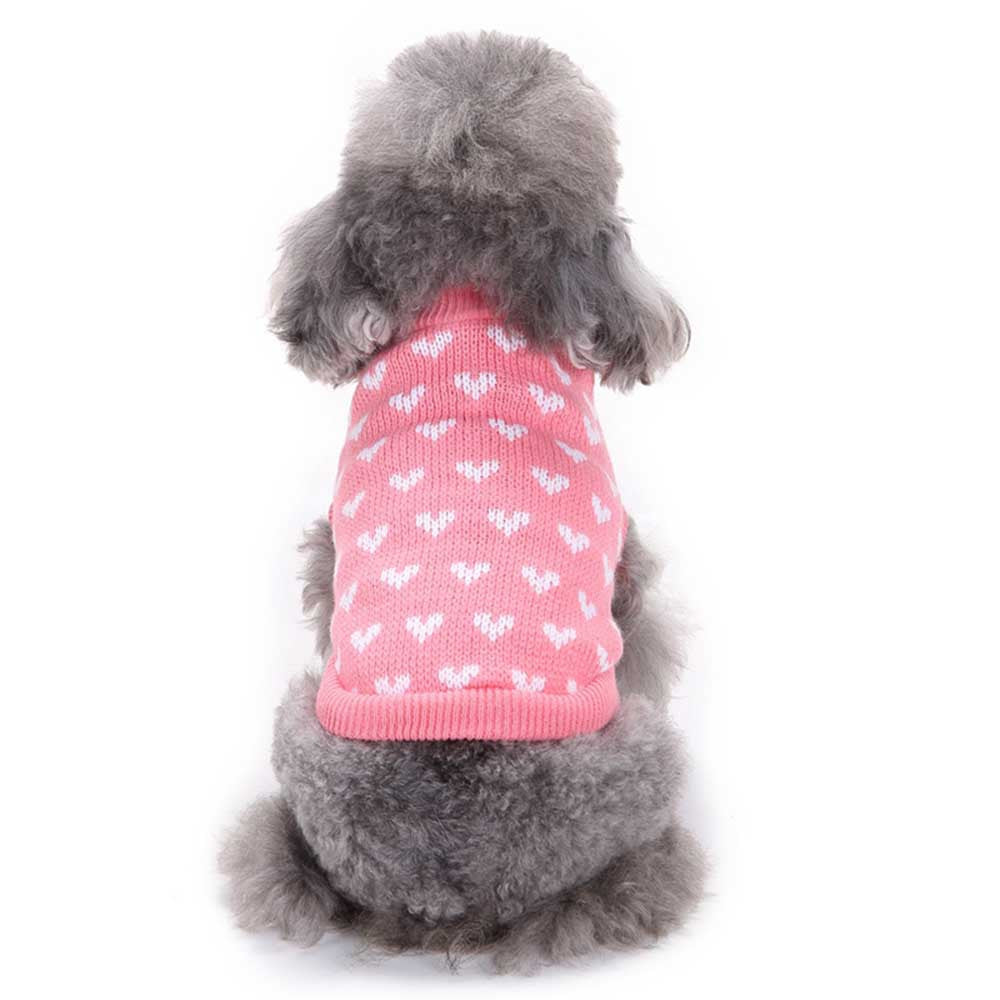 Pink Heart Round Neck Small Pet Dog Cute Clothes Puppy Sweater