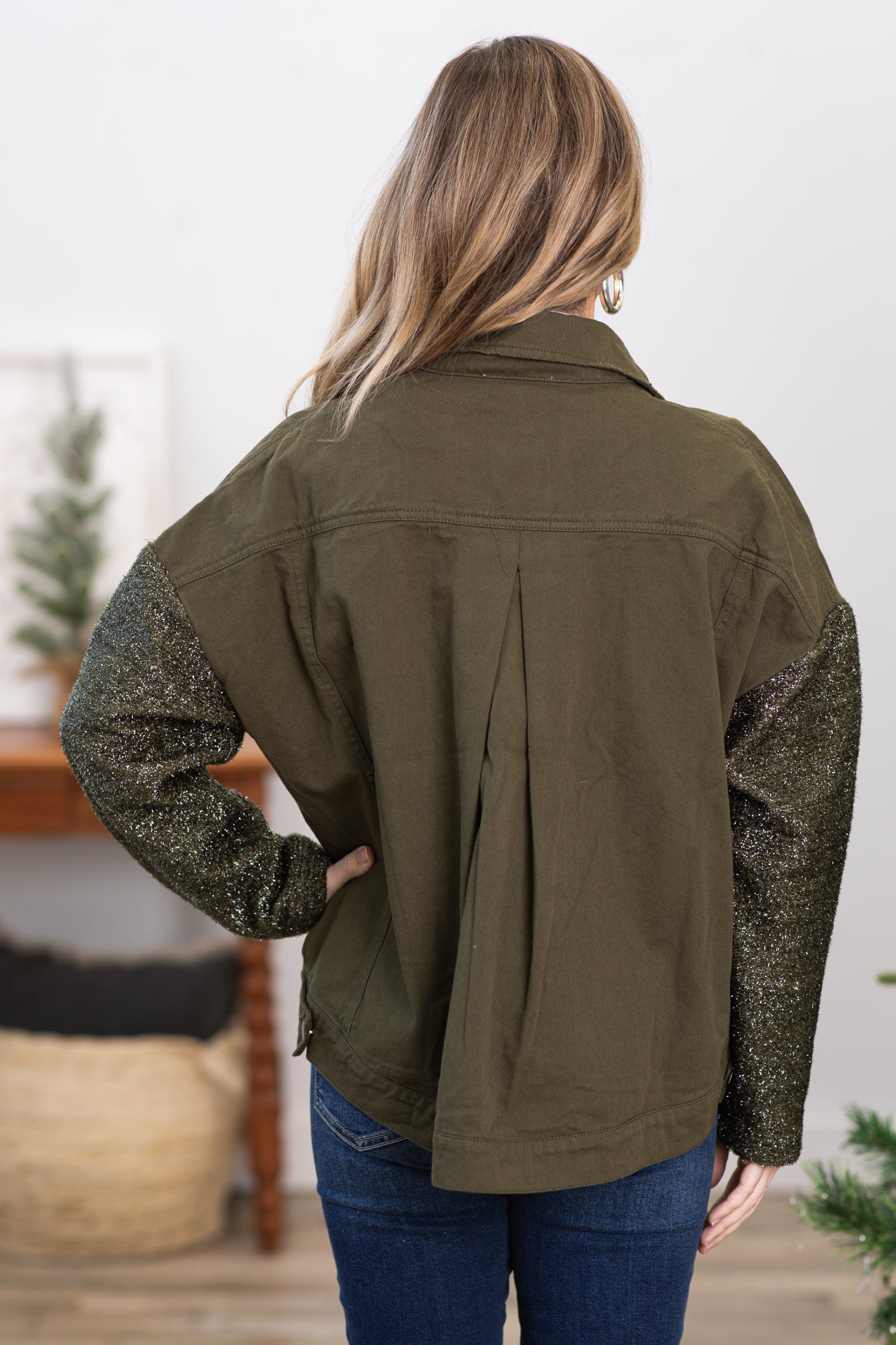 Olive Jacket With Lurex Sleeves
