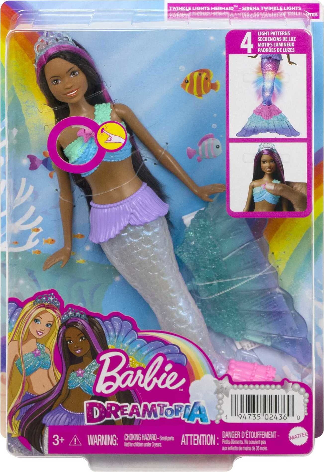 Barbie Dreamtopia Mermaid Doll with Twinkle Light-Up Tail and Purple-Streaked Hair