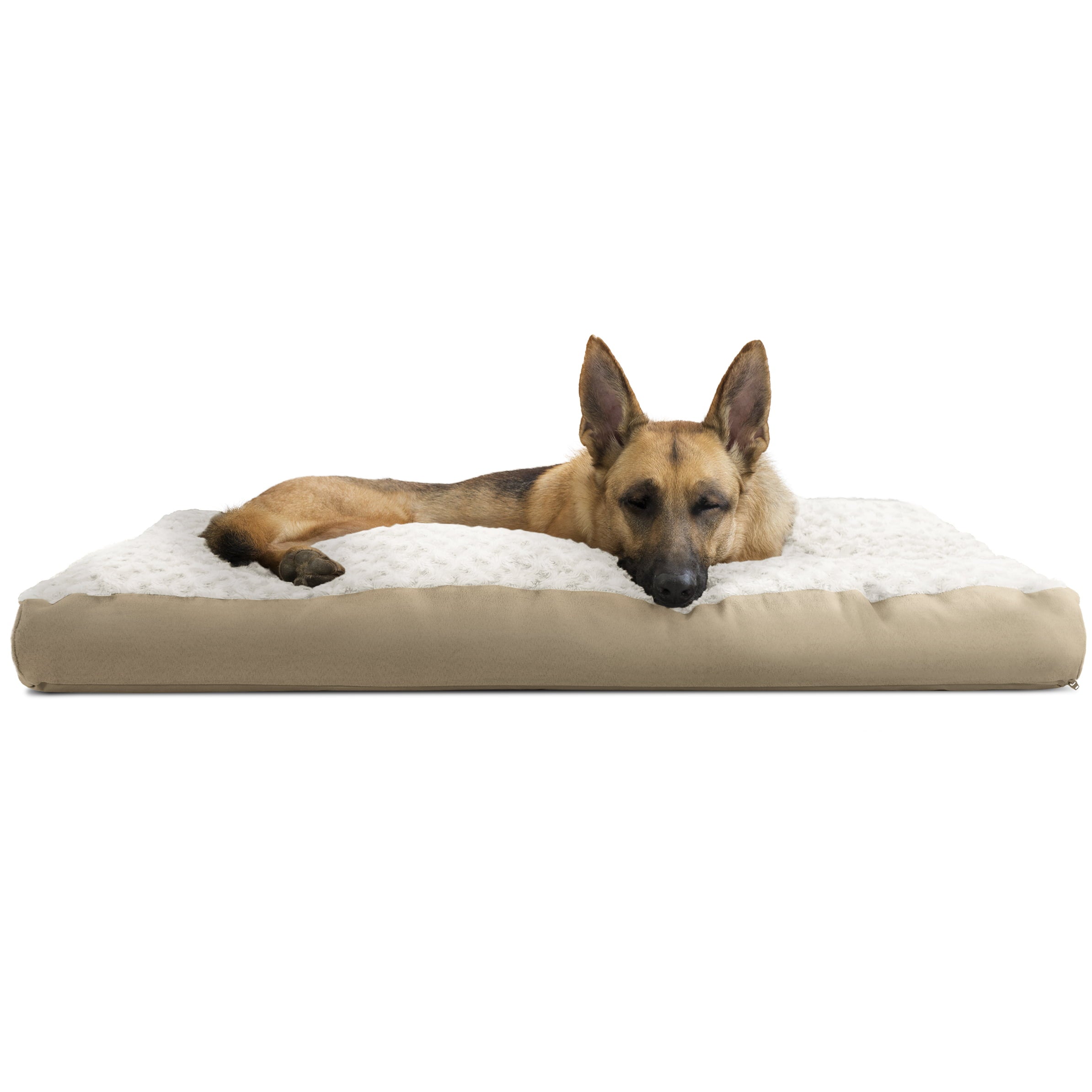 FurHaven | Deluxe Plush Pillow Pet Bed for Dogs and Cats， Cream， Extra Large