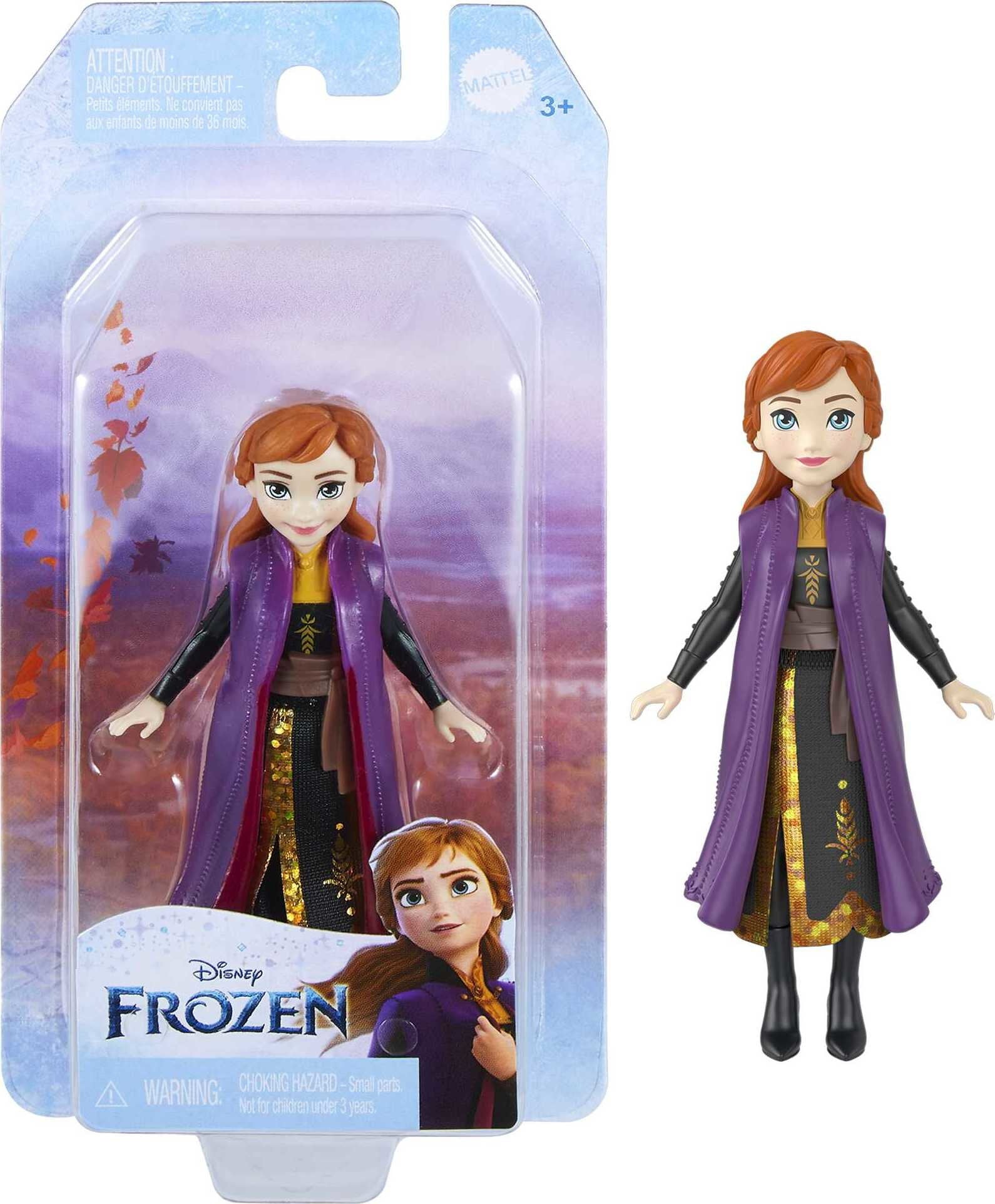 Disney Frozen Anna Small Doll in Travel Look, Posable with Removable Caoe & Skirt