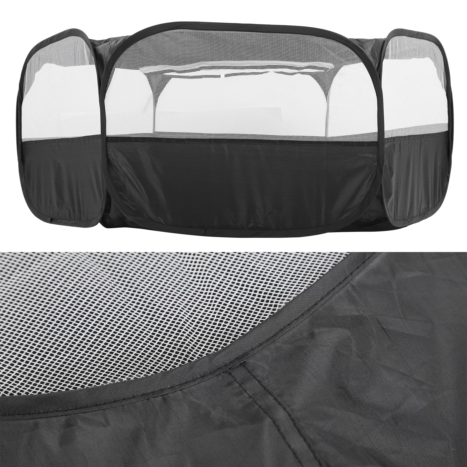 Small Pet Fence， Indoor Breathable Mesh Foldable Small Animal Game Fence， Animal Pet Cage Tent Hamster For Pet Tent Small Pet Fence With Cover And Side Cloth-Black