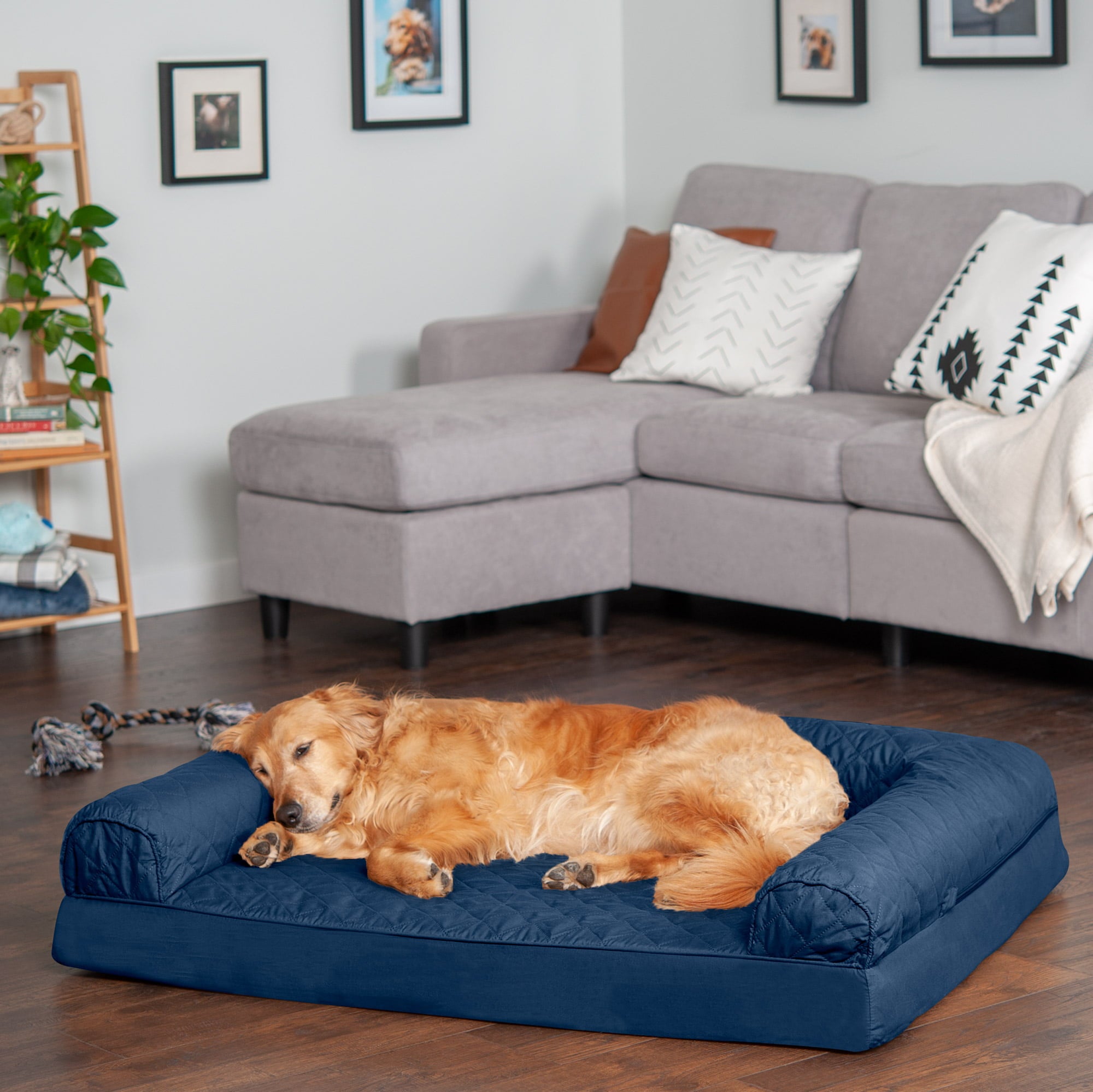 FurHaven Pet Products | Full Support Orthopedic Quilted Sofa-Style Couch Pet Bed for Dogs and Cats - Navy， Jumbo