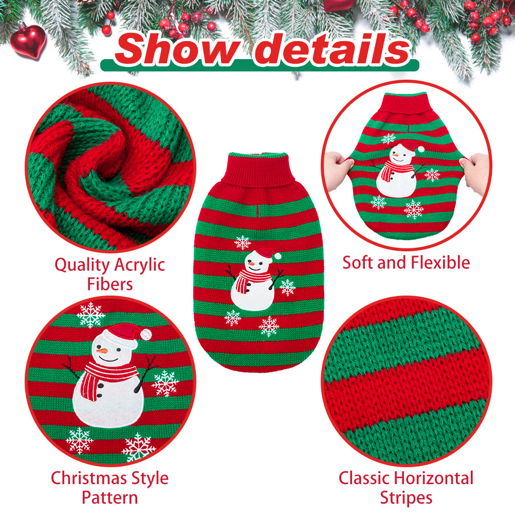 Pupteck Cat Christmas Sweater - Snow Man Stripes Cats Holiday Sweaters Soft Knit Warm Winter Sweaters Jumpsuits for Cats Small Dogs