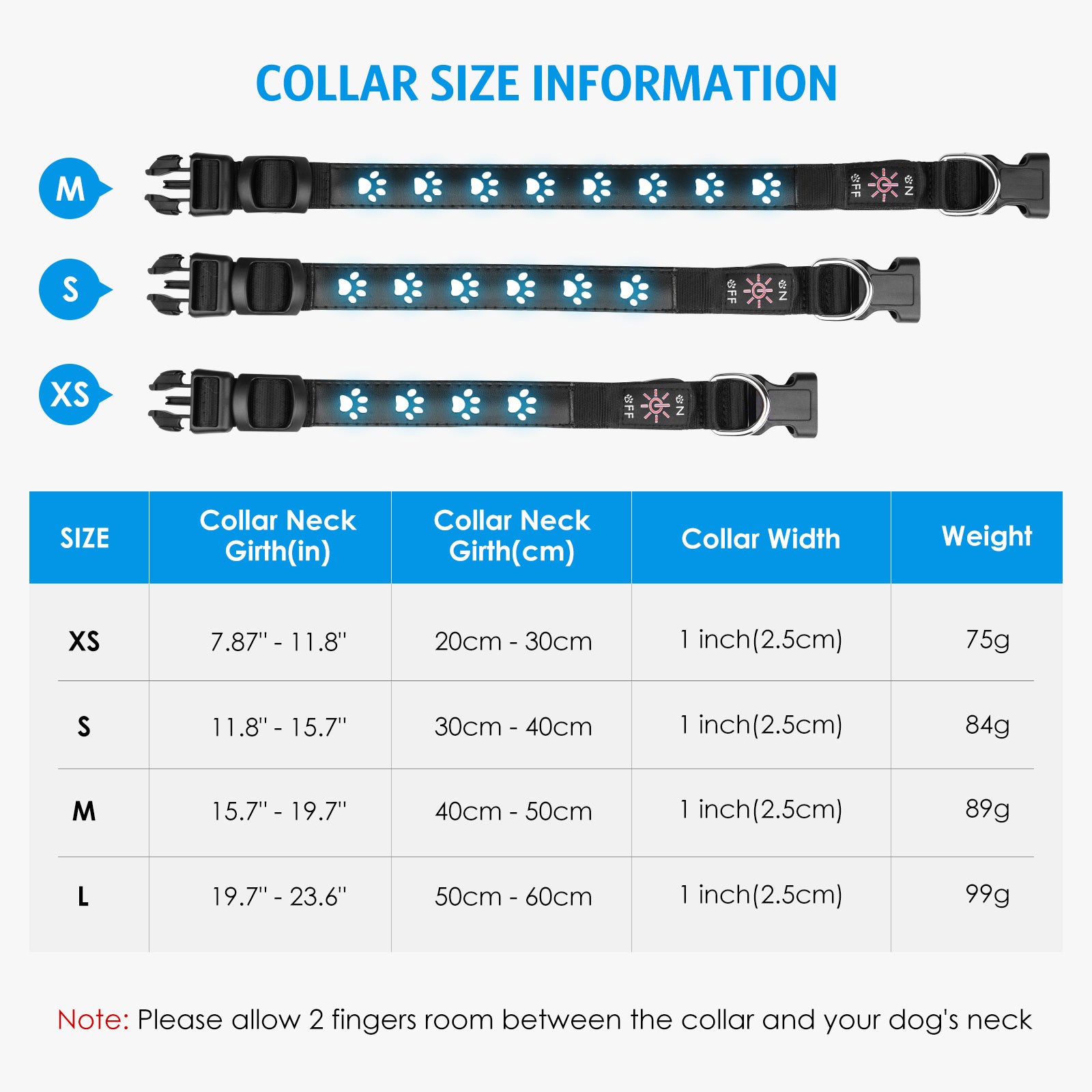 Dog Collar， AMIR LED Dog Collar Rechargeable Light Up Dog Collars Waterproof Dog Collar Dog Necklace for Night Walking Small Medium Large Dogs