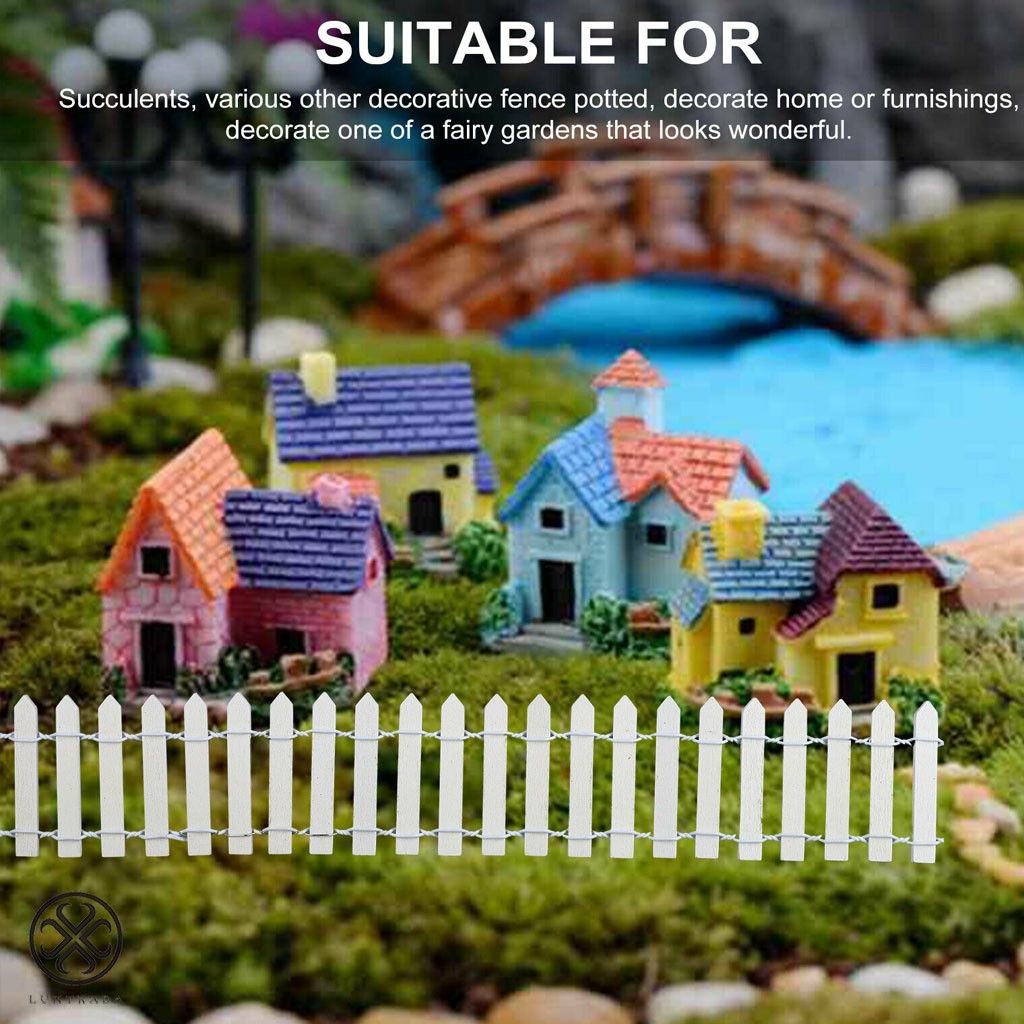 Luxtrada 2pcs Miniature Fairy Garden Wood Fence Doll House Terrarium Dollhouse Succulent Plant Pot DIY Mini Ornament for Dollhouse Home Garden (White)