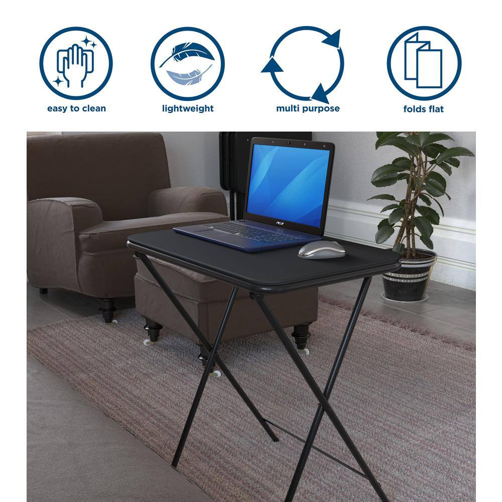 Cosco Folding Plastic Rectangular TV Tray Set in Black with Storage Rack