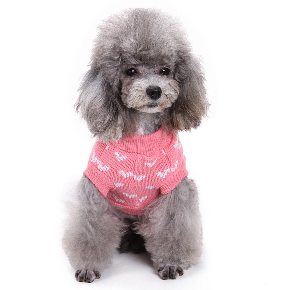 Pink Heart Round Neck Small Pet Dog Cute Clothes Puppy Sweater