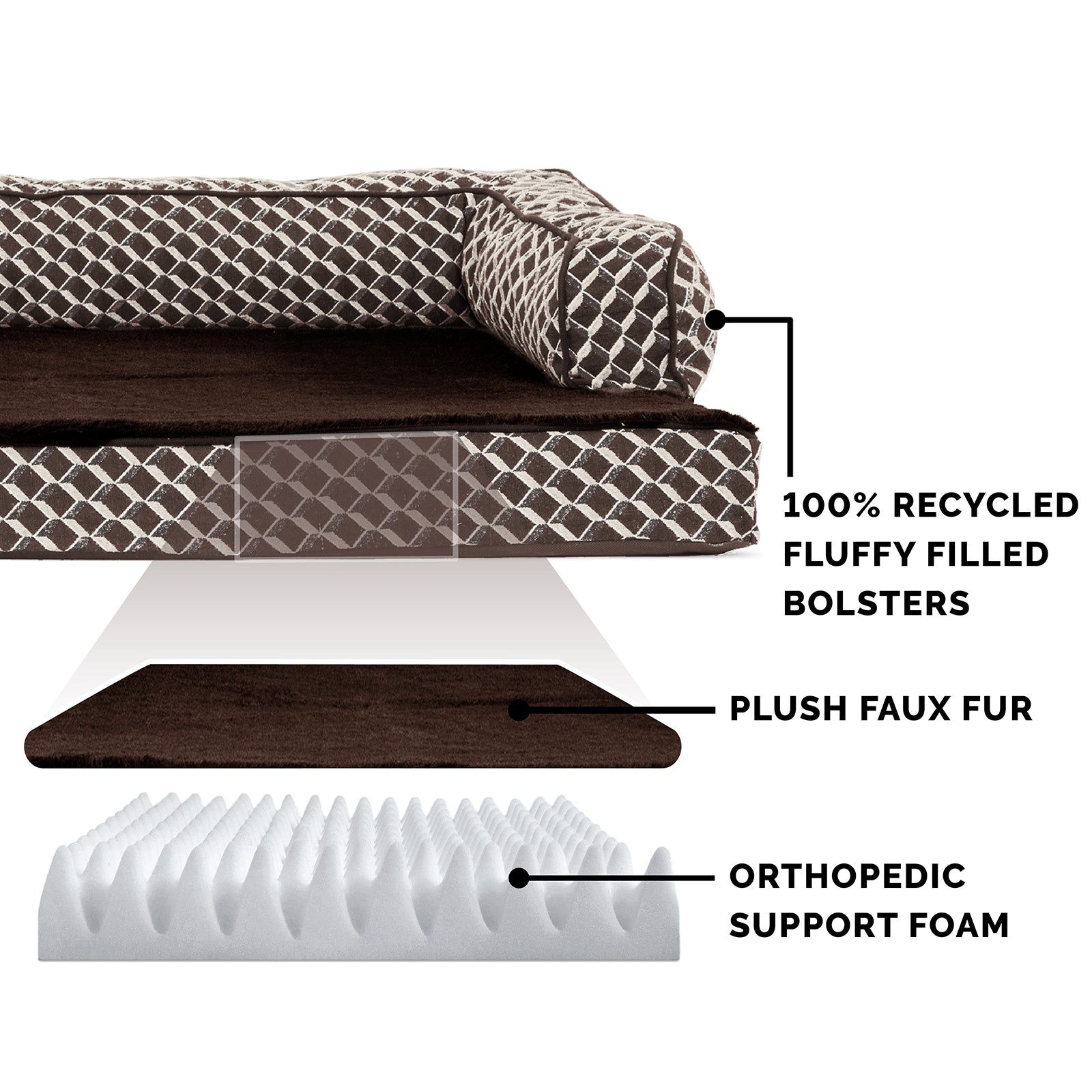 FurHaven Pet Products Bed， Orthopedic Plush and Decor Comfy Couch Sofa-Style Bed for Dogs and Cats， Diamond Brown， Jumbo