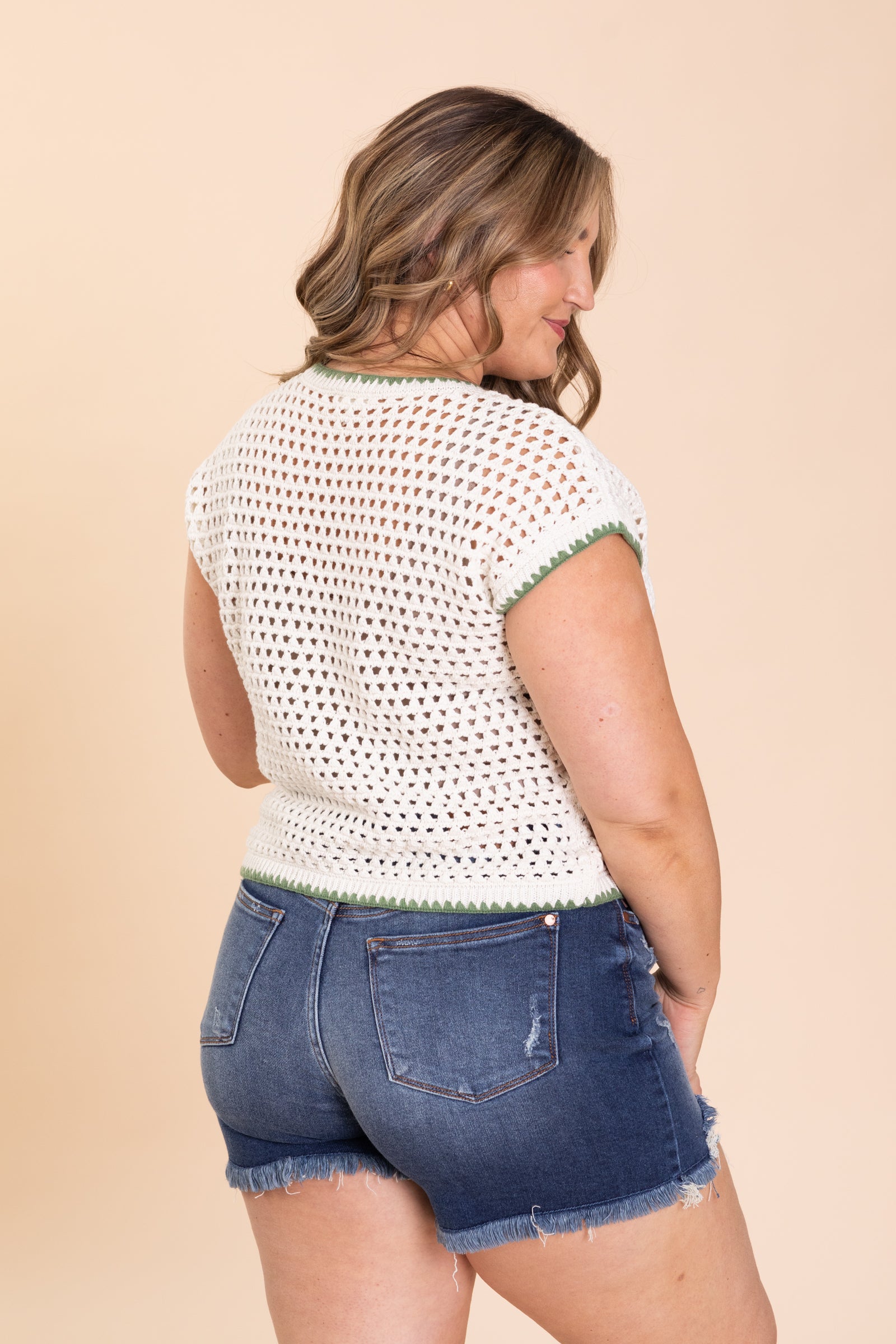 Ivory Rose Crochet Knit Short Sleeve Top