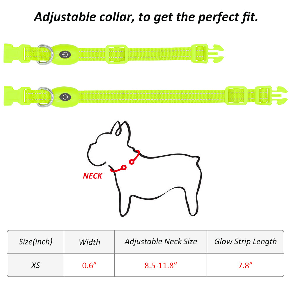 Bseen Small LED Dog Collar - USB Rechargeable Glowing Pet Collar for x-Small Dogsand Cats (Green)