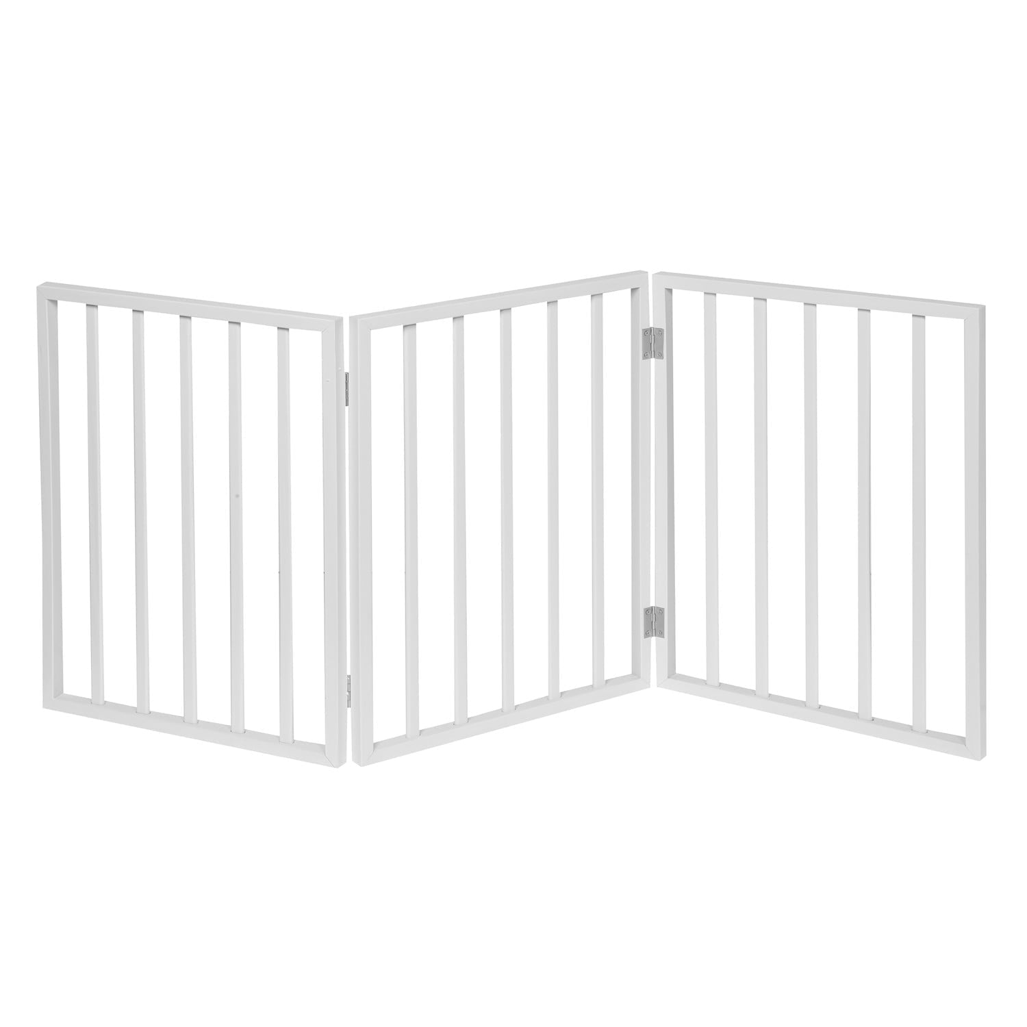 Freestanding Folding Wood Pet Gate -White Traditional Slat 54