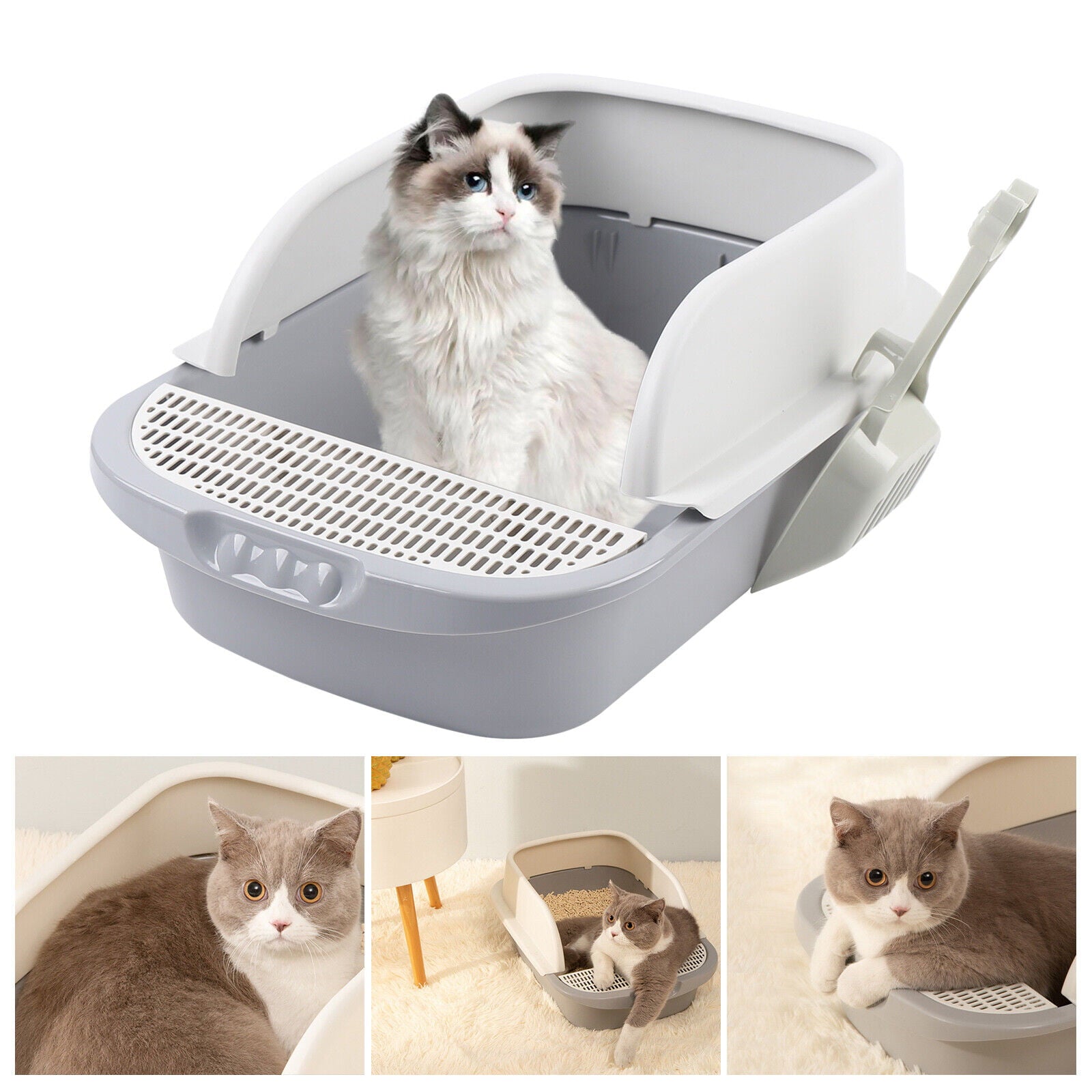 Semi-Closed Portable Cleaning Cat Litter Box Plastic Clean Trapper Gray