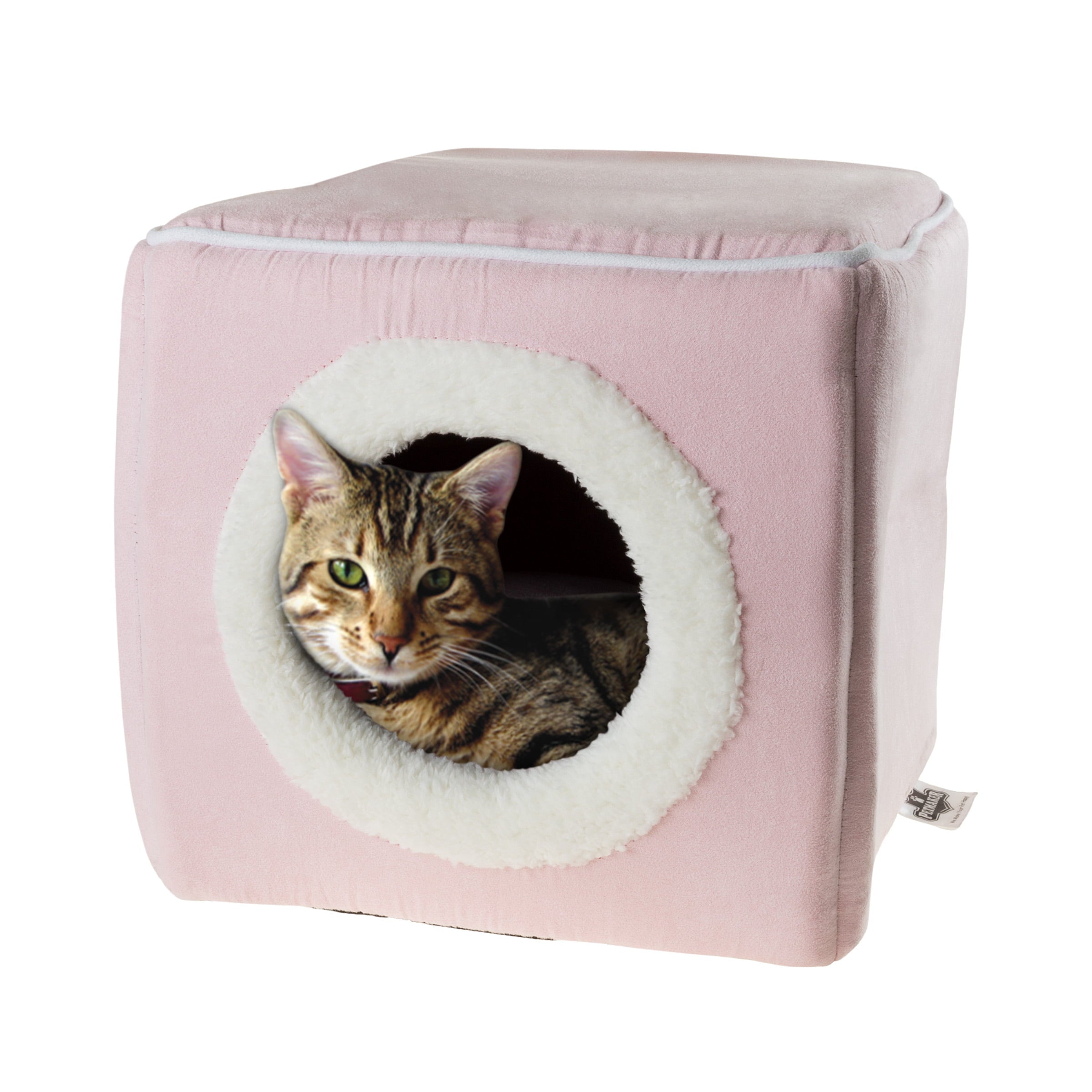 Cat House - Indoor Bed with Removable Foam Cushion - Cat Cave for Puppies， Rabbits， Guinea Pigs， Hedgehogs， and Other Small Animals by PETMAKER (Pink)