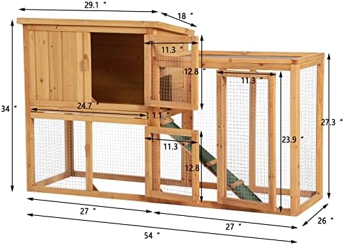 Wooden Rabbit Hutch - Chicken Coop Bunny Cage Poultry Pet House For Small Animals - Indoor Outdoor Pet Cage With Ventilation Door， Removable Tray， Ramp， Hinged Asphalt Roof