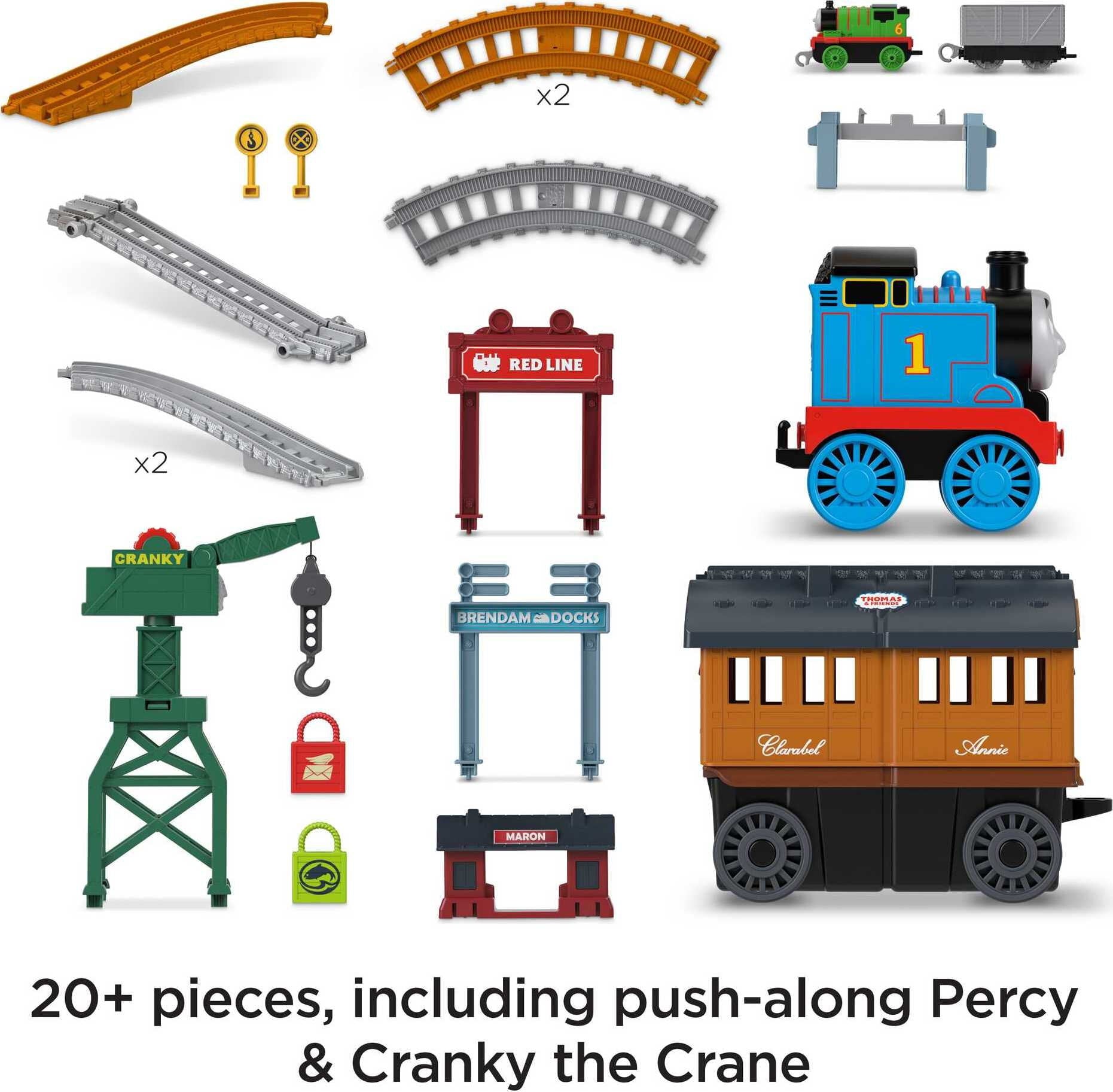 Thomas and Friends Push-Along Train and Track Set for Kids 2-in-1 Transforming Thomas Playset with Storage and Working Crane for Ages 3+ Years