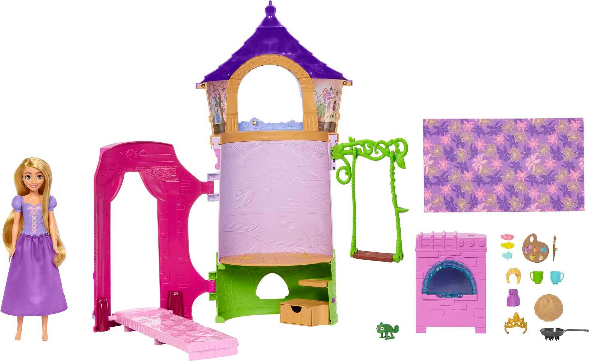 Disney Princess Rapunzel Tower Doll House Playset with Fashion Doll, 6 Play Areas & 15 Accessories