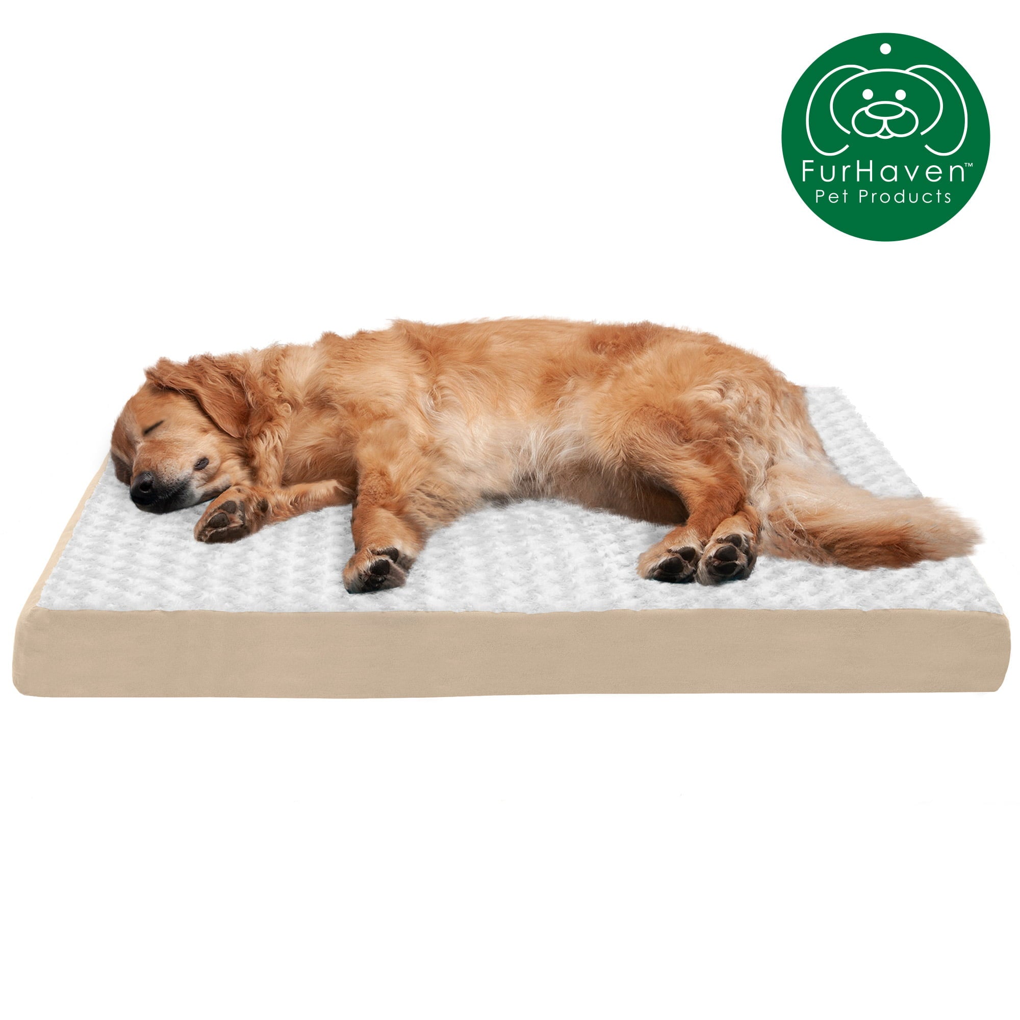 FurHaven Pet Products | Deluxe Orthopedic Ultra Plush Mattress Pet Bed for Dogs and Cats， Cream， Jumbo