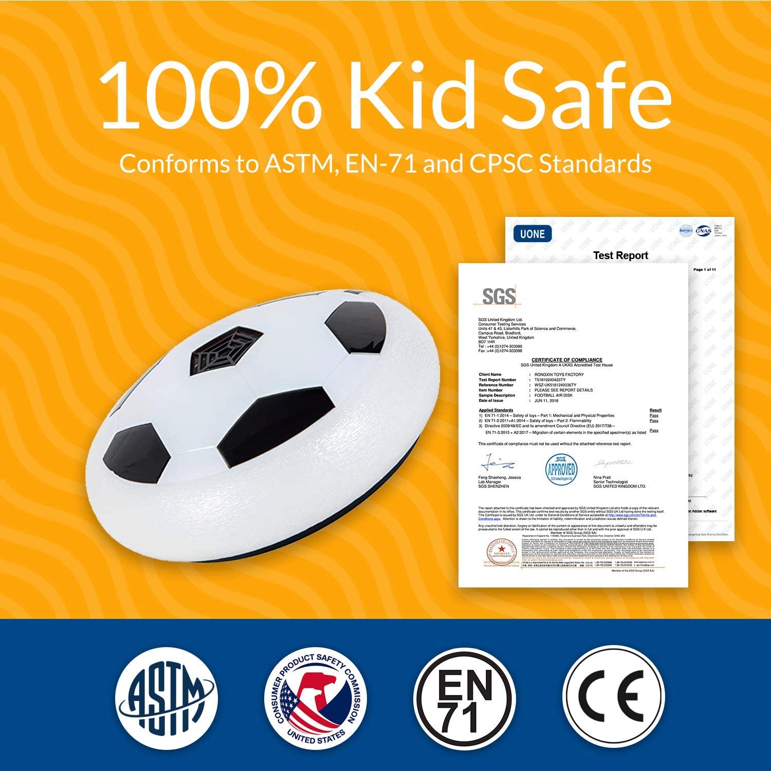 Air Power Soccer Football Hover Disc Toy with Foam Bumpers and Light-Up LED Lights， Kids Sports Ball Game for Indoor and Outdoor Play， Gift for Children