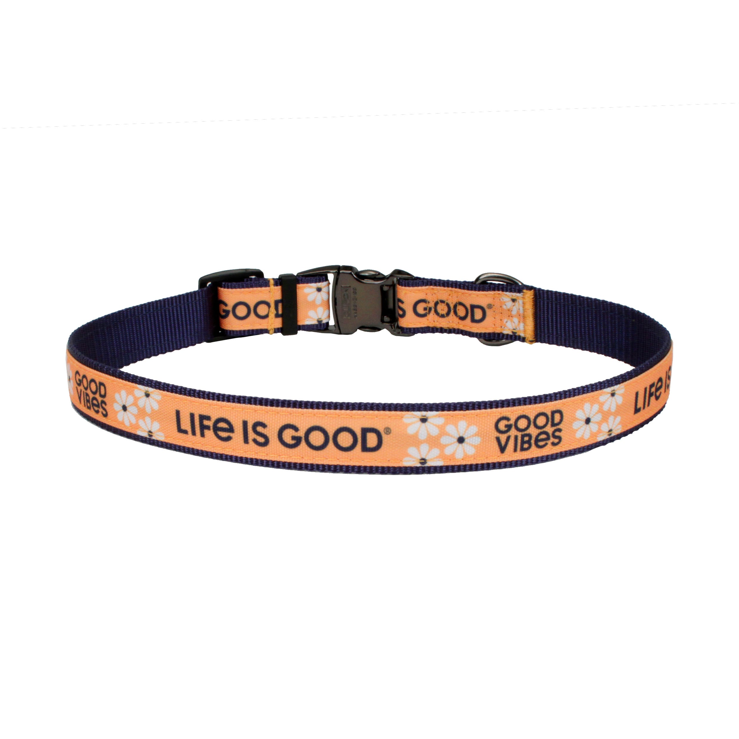 Life is Good® Canvas Overlay Dog Collar， Yellow Good Vibes， 5/8