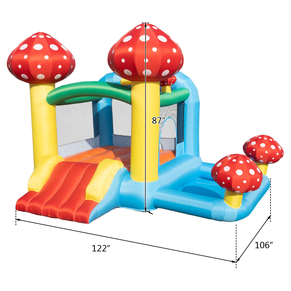 Kids Inflatable Water Slide， Inflatable Jumping Castle with Mini Swimming Pool and Slide， include Blower， Slide Bouncer Water Pool， Mushroom Pattern