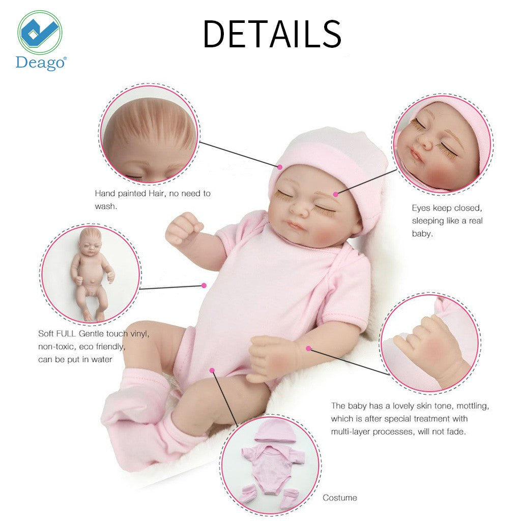 Deago Reborn Newborn Realike Handmade Baby Doll Playset, 2 Pieces