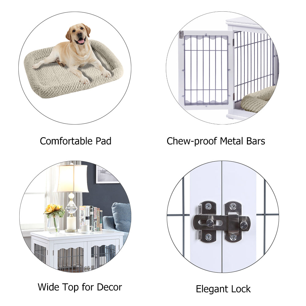 Unipaws Large Dog Crate， Pet Kennel Furniture Style， Metal Wired， White