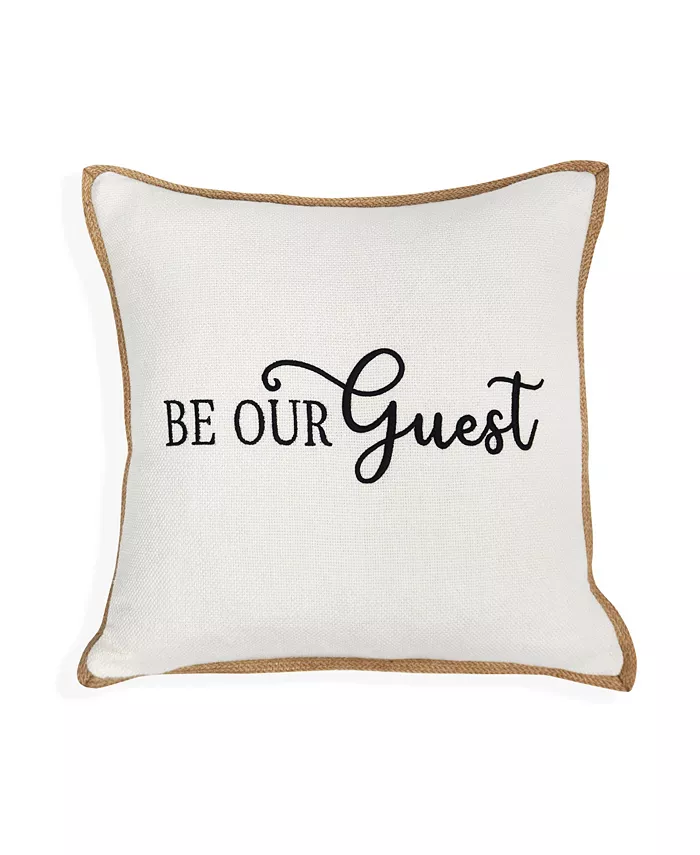 Millihome Be Our Guest Embroidery Linen Jute Decorative Pillow， 20