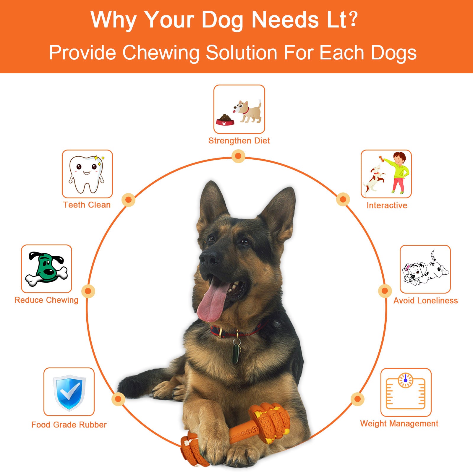 XMXIERUI Dog Chew Toys for Aggressive Chewers，Food Grade Non-Toxic Dental Pet Toy，Tough Durable Indestructible Dog Toys for Medium Large Dogs.Orange.