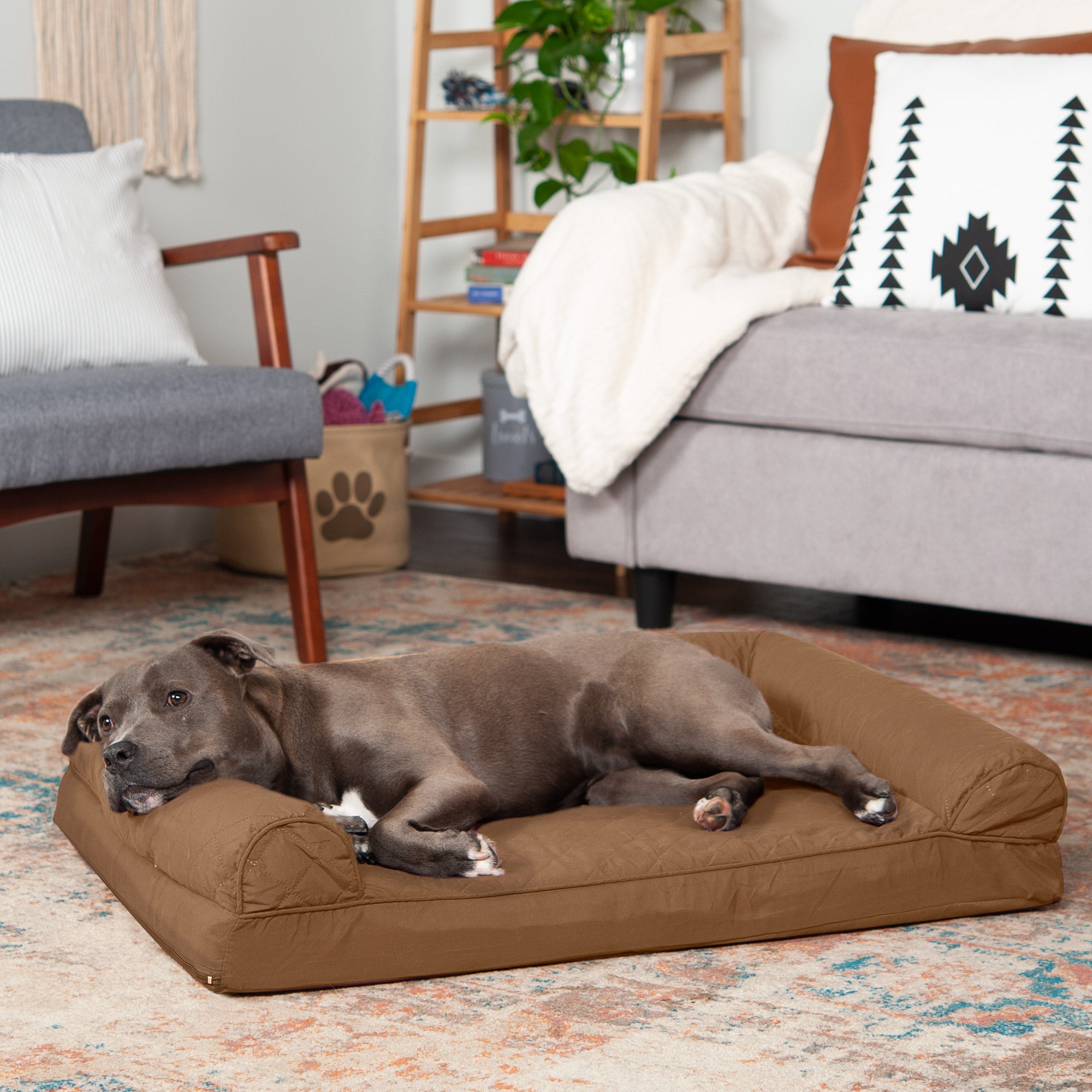 FurHaven Pet Products | Full Support Orthopedic Quilted Sofa-Style Couch Pet Bed for Dogs and Cats - Toasted Brown， Large