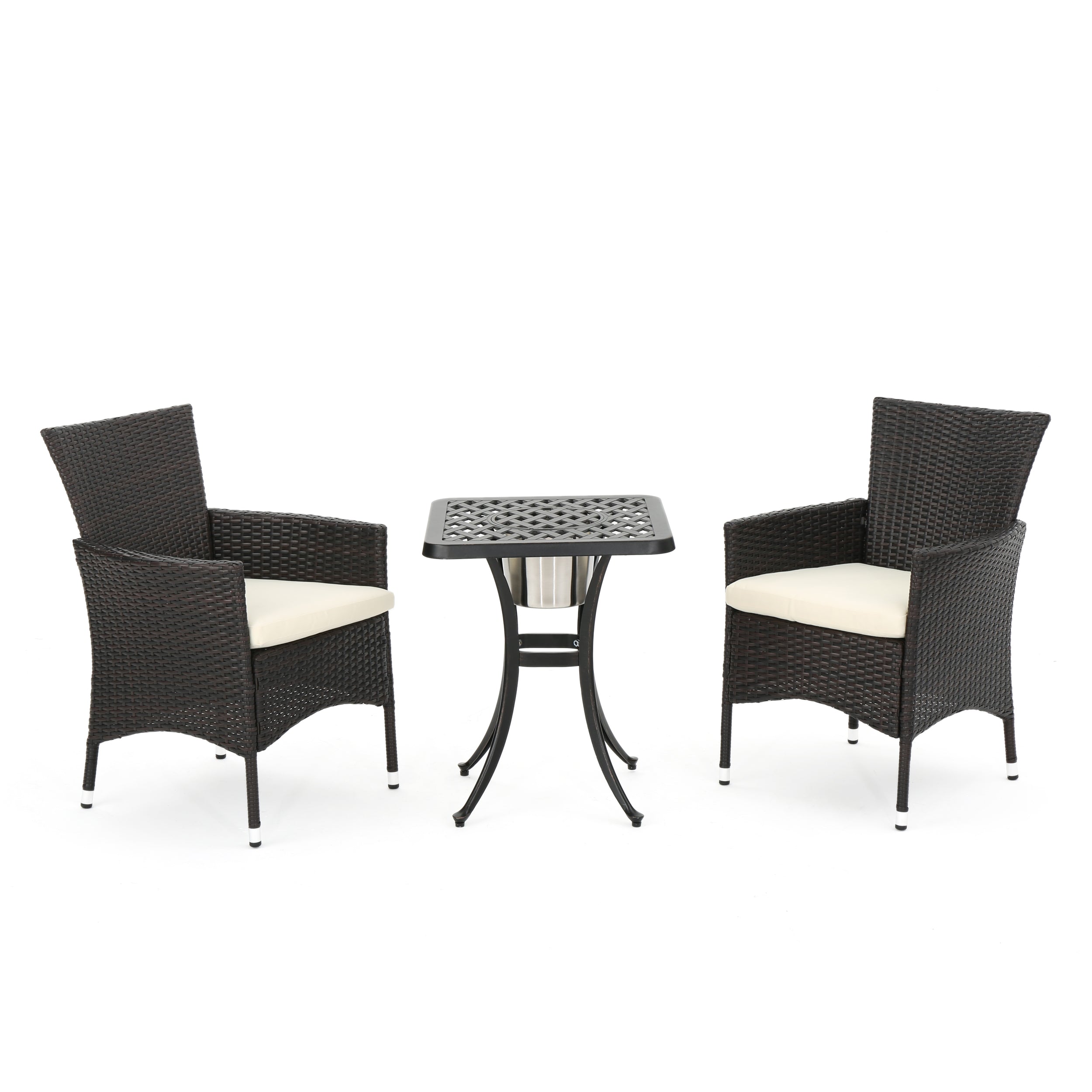 Ariel Outdoor 3Pc Wicker Bistro Set w/ Water Resistant Cushions