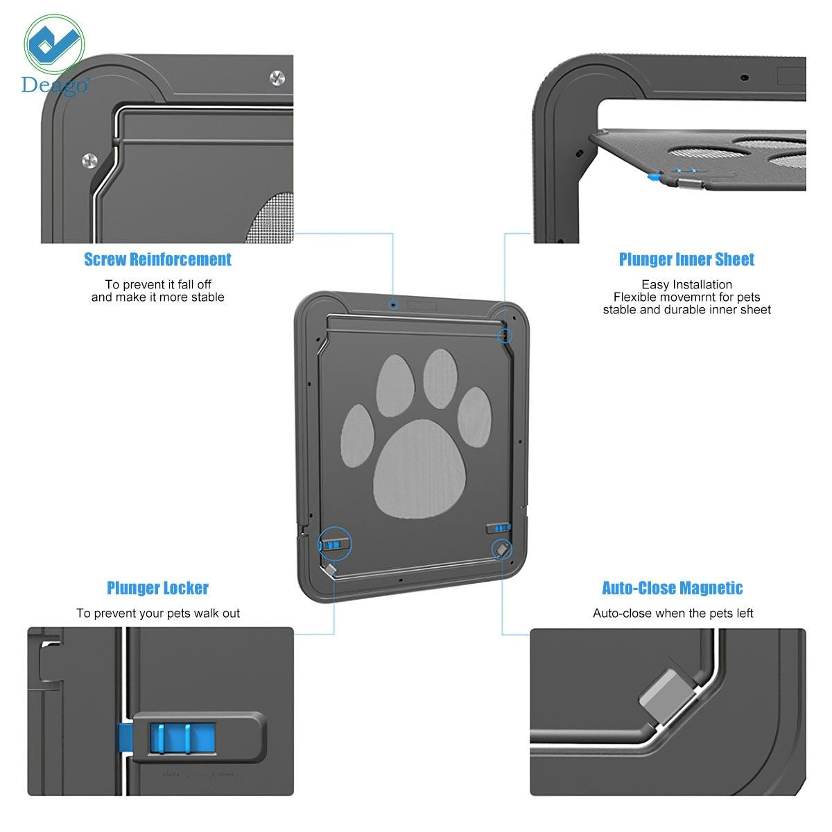 Deago Dog Screen Door， Inside Door Flap 12x14x0.4 Inch， Lockable Pet Screen Door， Magnetic Self-Closing Screen Door with Locking Function， Sturdy Screen Door for Dogs Cats