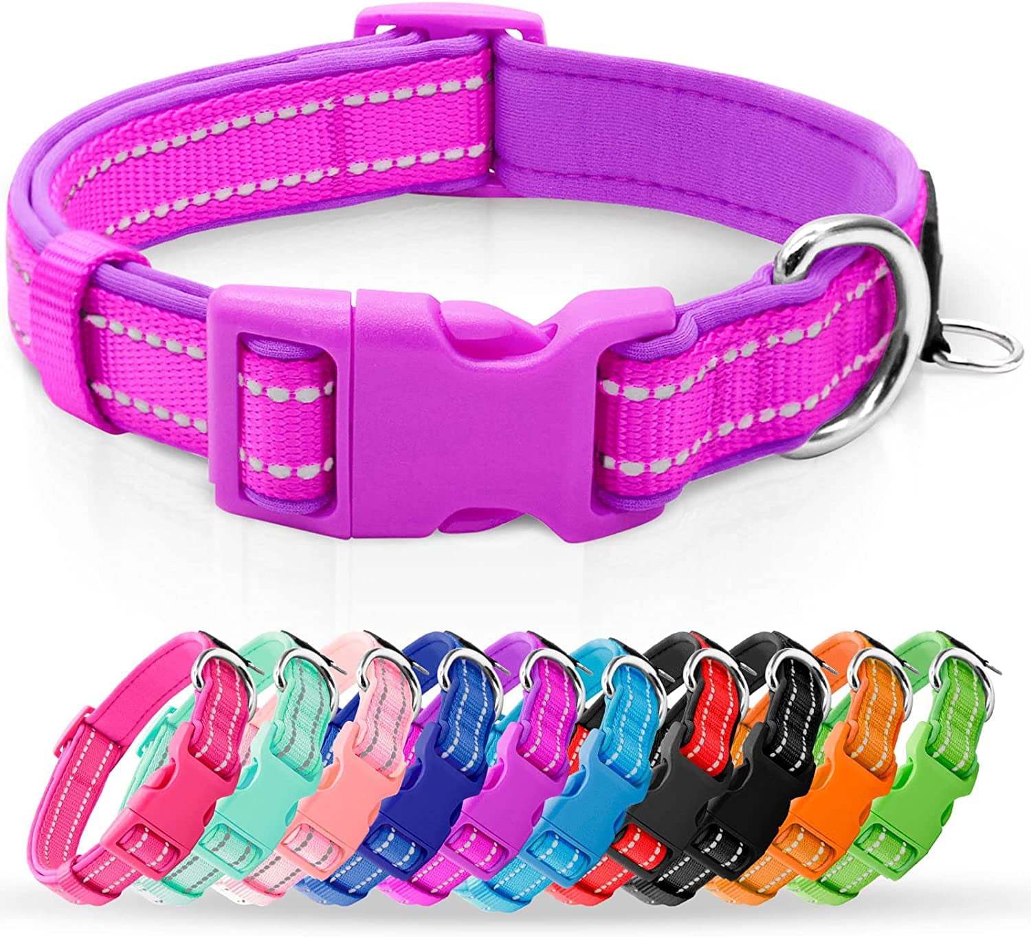 azuza Reflective Dog Collar Super Soft Neoprene Padded Dog Collars with ID Tag Ring for Small Medium Large Dogs