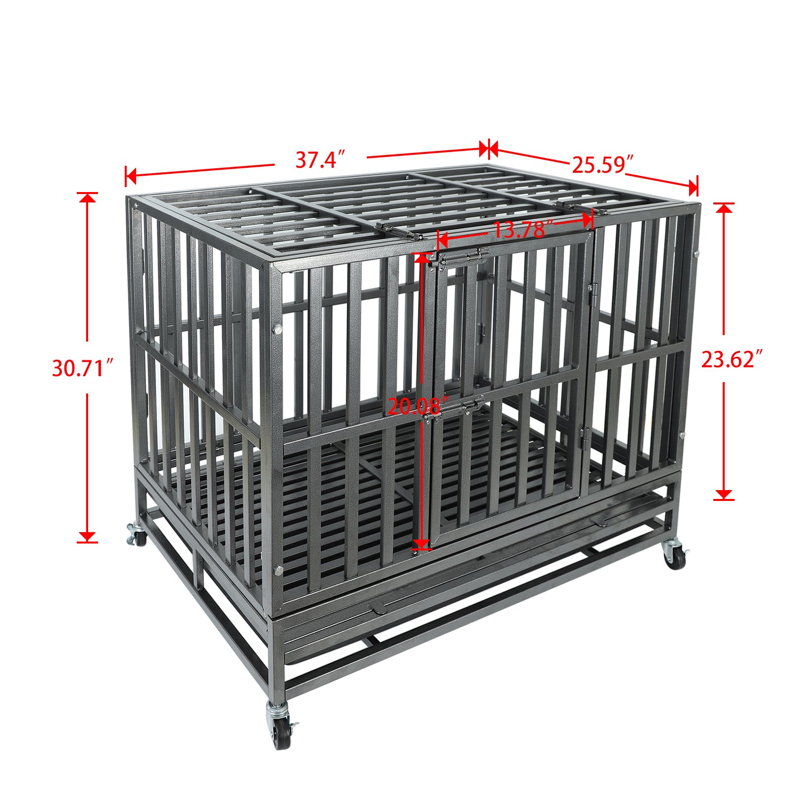 Confote 38Inch Heavy Duty Dog Cage Strong Metal Kennel and Crate for Medium and Large Dogs， Pet Playpen with Four Lockable Wheels