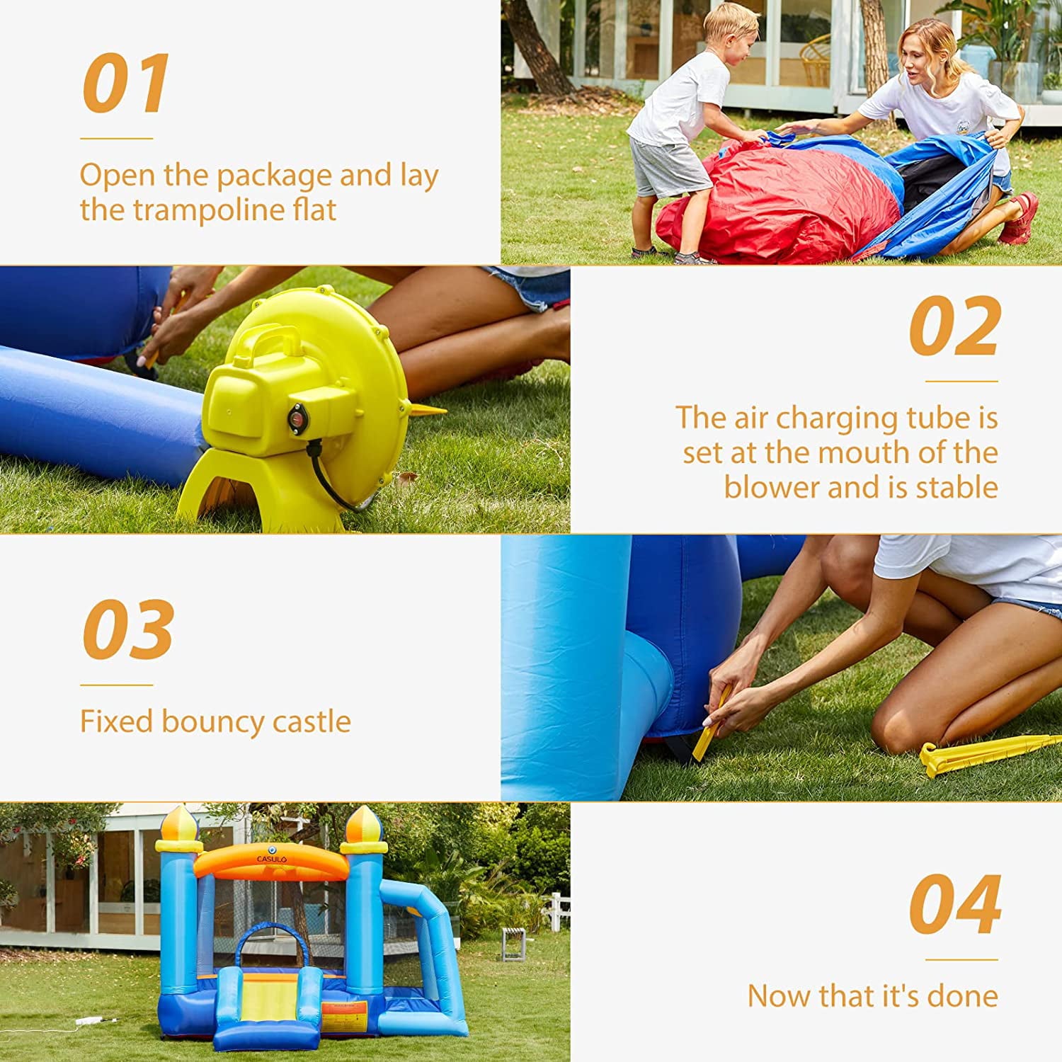 116''x 117'' Toddler Inflatable Bounce House Kids Jumping Bouncer Slide Large Jump Play Area with Blower