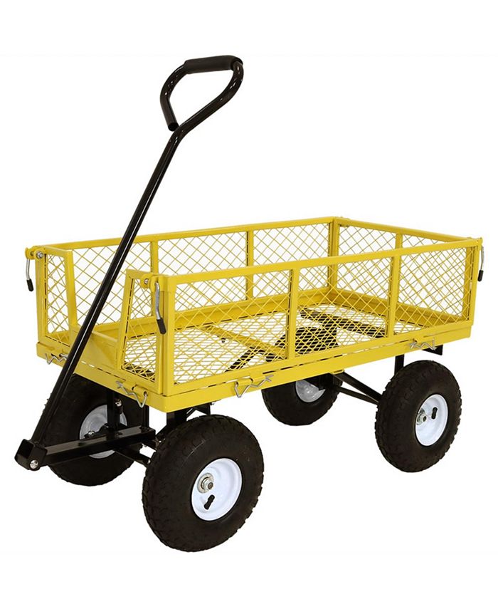 Sunnydaze Decor Small Heavy-Duty Steel Garden Cart with Removable Sides - Yellow