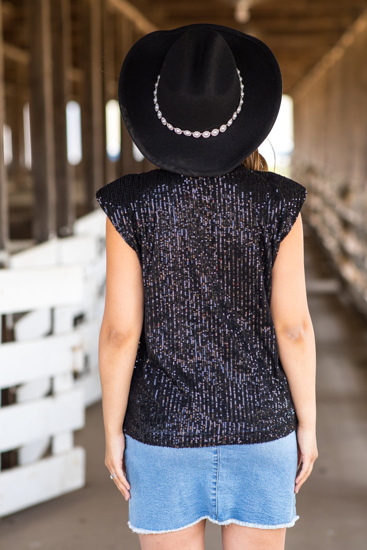Black Sequin Sleeveless Top