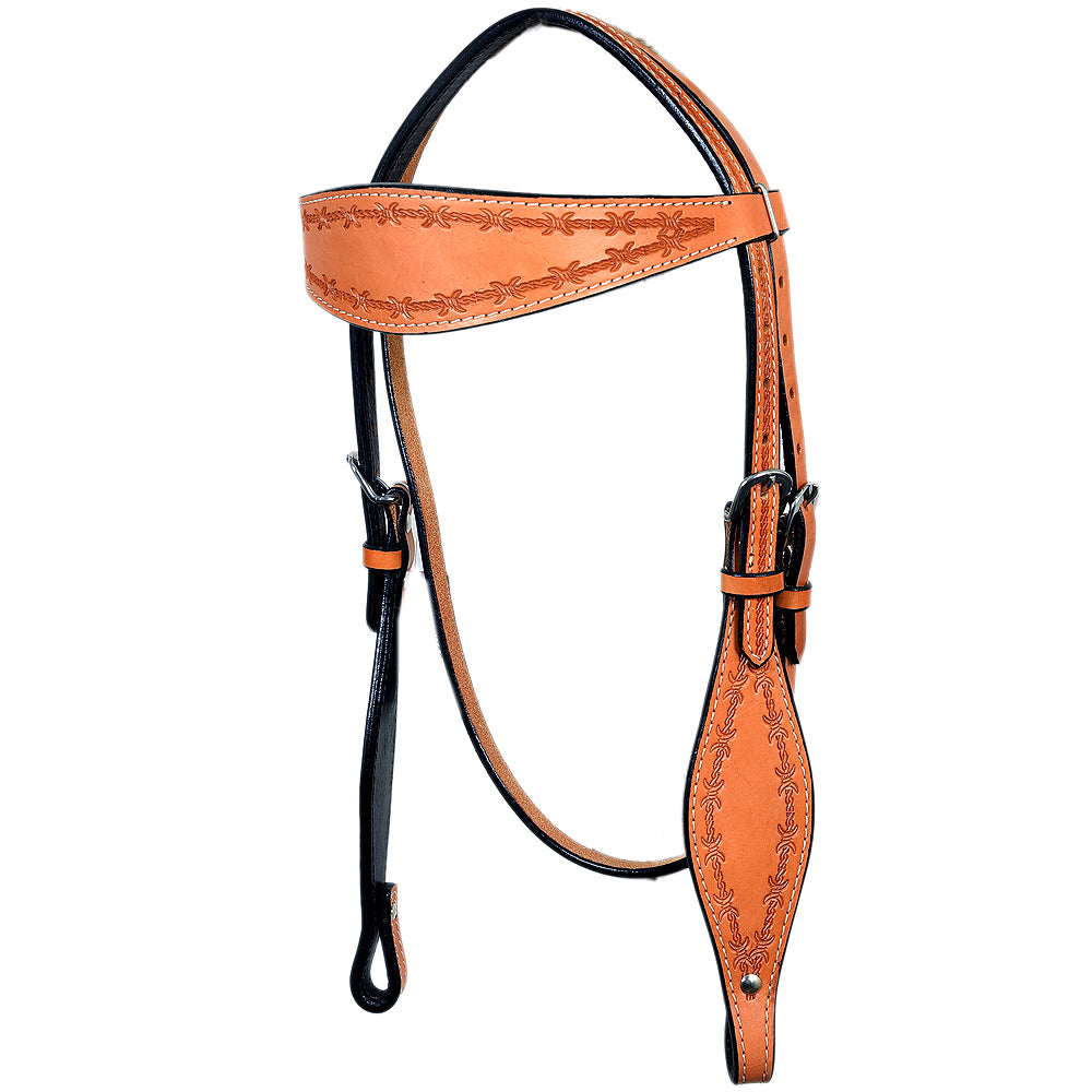 81BH Western Horse Headstall Tack Bridle American Leather Barb Wire Hilason