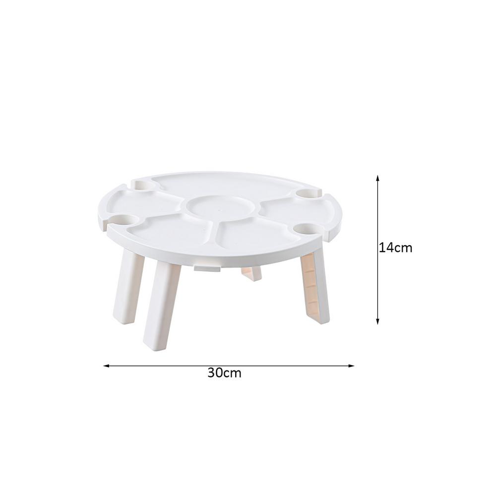 IMSHIE Round Folding Table， Portable Outdoor Wine Table Folding Picnic Tray， White Pink Folding Picnic Table with Glass Holder， Folding Desk for Camping methodical