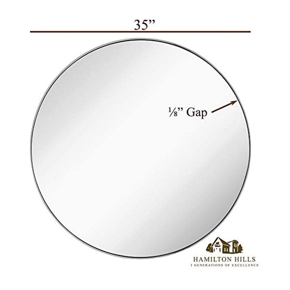 Contemporary Polished Metal Silver Circle Wall Mirror | Glass Panel Silver Framed (35